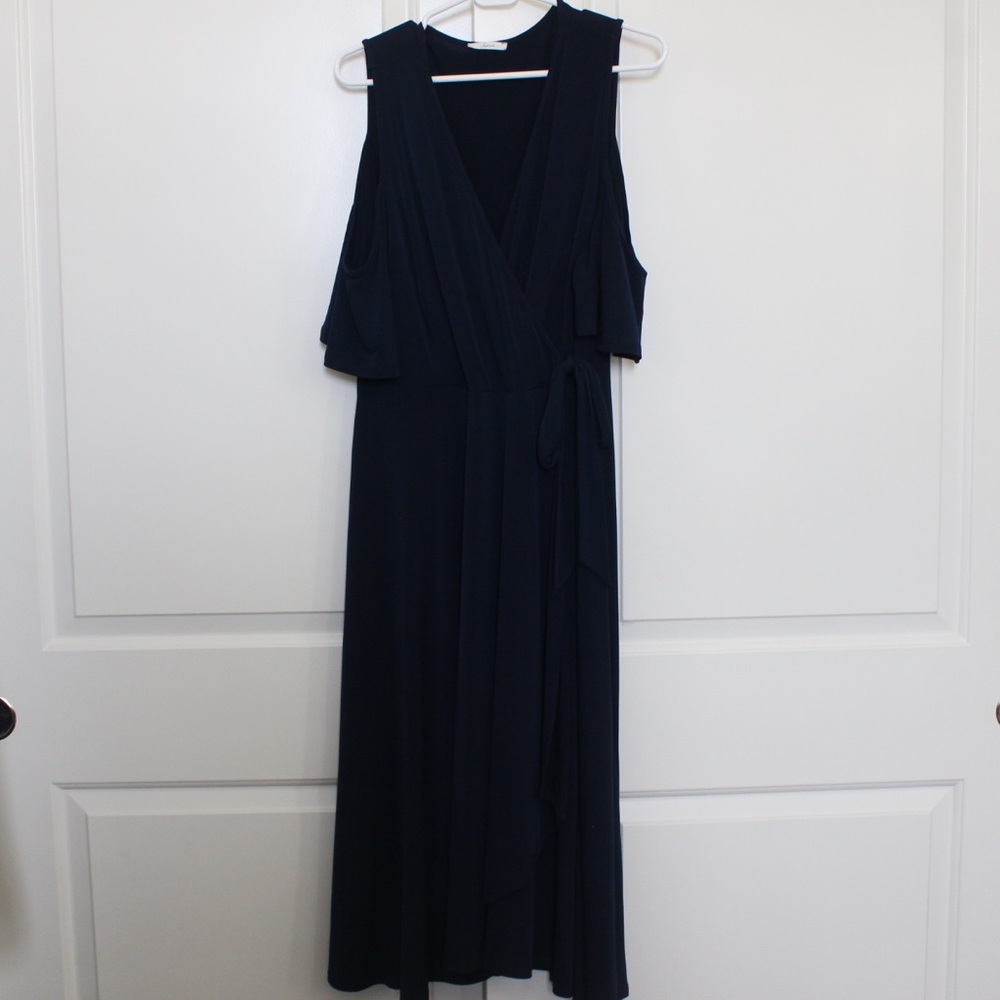 Long Navy Blue Cold Shoulder Dress